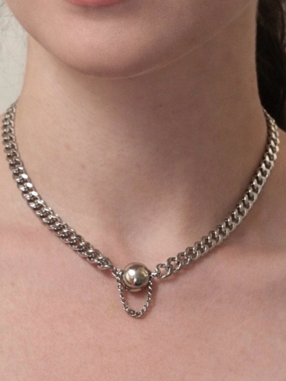 Silver Ball Cuban Link Choker Necklace - Women Jewelry